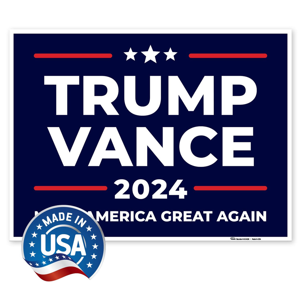 Armo Trump Vance 2024 Make America Great Again Yard Sign, Donald Trump JD Vance 18x24 (6 Pack) Inhes Corrugated Plastic Double Sided with Metal H Stake Waterproof, Outdoor Lawn Signage, Made in USA