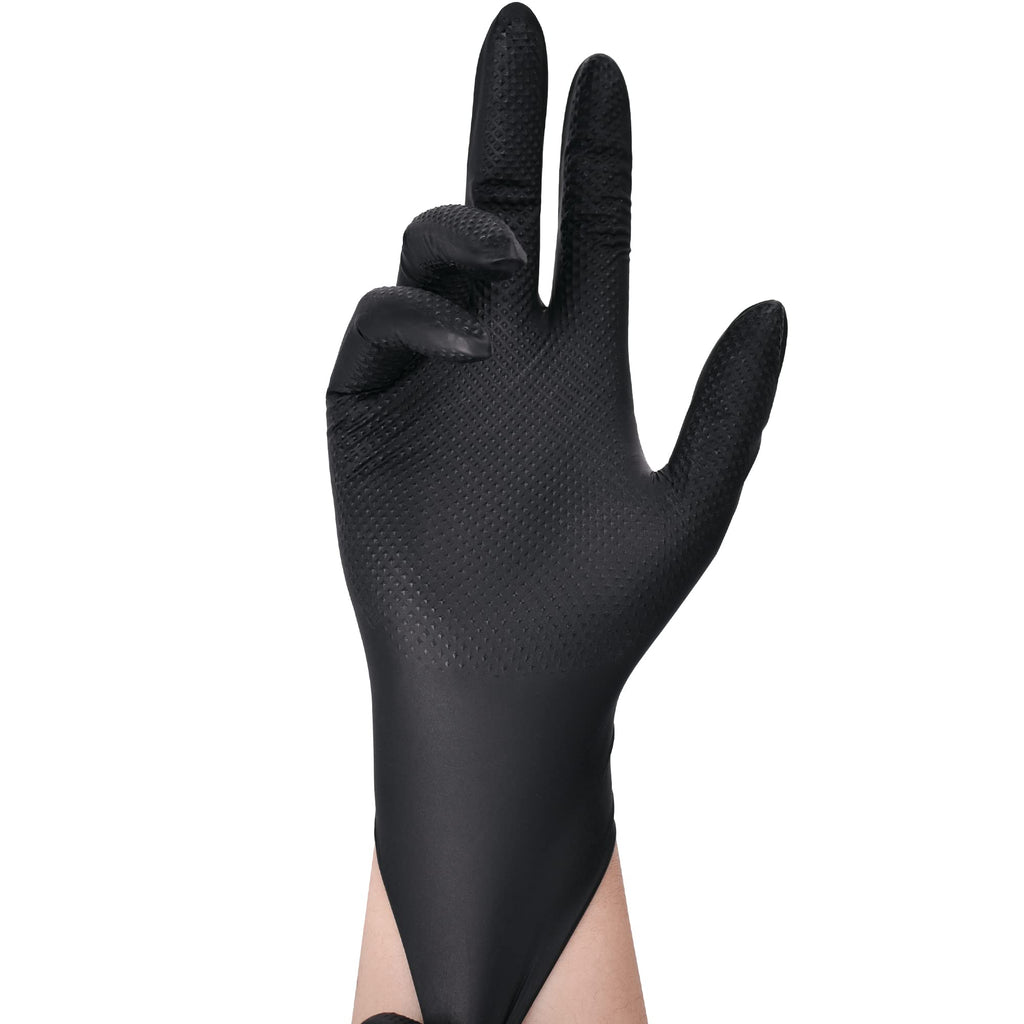 TitanFlex Thor Grip Heavy Duty Black Industrial Nitrile Gloves, 8-mil, XL, Box of 100, Latex Free, Raised Diamond Texture, Powder Free, Food Safe, Rubber Gloves, Mechanic Gloves