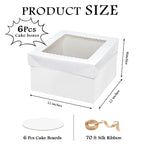 ZKKZOMA 12PCS 12x12x8 In Tall Cake Boxes with Cake Boards—(6 Cake Boxes with window & 6 Cake Borads & 70ft Silk Ribbon)Large Square Baking Boxes for Christmas,Birthday Party, Wedding, Valentine's Day