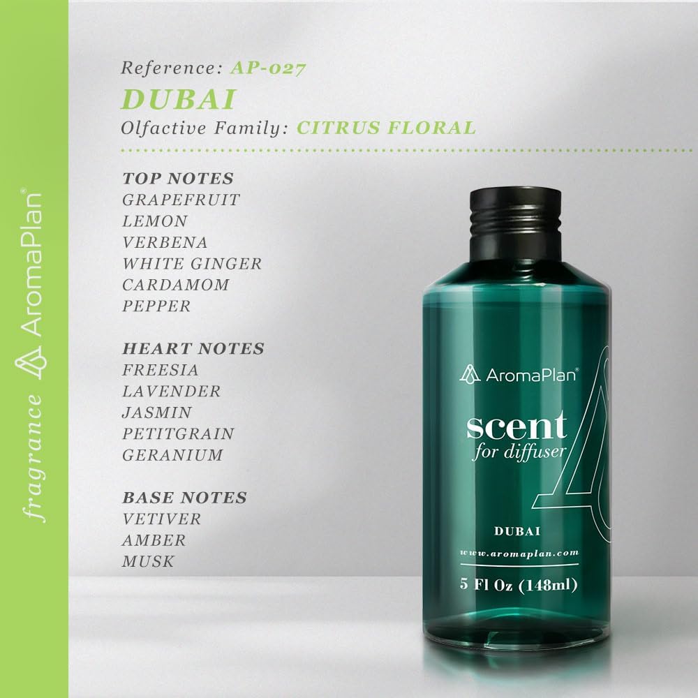 Aromaplan Hotel Scents Dubai 5 Fl Oz, USA Fragrance- Home Luxury Aroma & Hotel Collection Diffuser Oil- Hotel Diffuser Oil for Aromatherapy- USA Made, Bigger Bottle, Bolder Aroma & Longer Lasting
