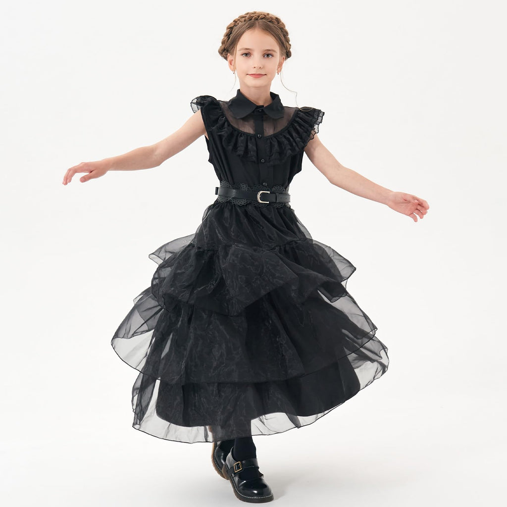 MGparty Black Dress for Girls Halloween Costume Cosplay Party Dress with Headband Belt Socks Accessories for Kids 4-14 Years