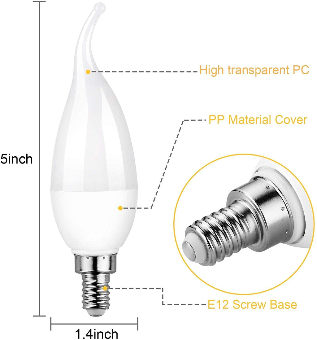 OHLGT E12 Flame Bulbs 12 Pack, 3 Mode LED Candelabra Flame Light Bulb 2.0 Watt Warm White Chandelier Flame Bulbs,1800k Candle Light Bulbs, Flame Tip for Christmas Party Decorations