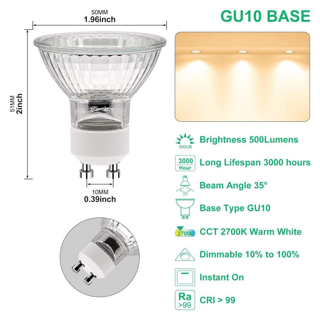 GU10 Halogen Bulb 120V 50W Halogen Light Bulbs for Candle Warmer Lamp, GU10+C, MR16 with Glass Cover, 2700K Warm White, Dimmable, Pack of 2