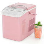KMFurnila Ice Makers Countertop, Portable Ice Machine with Handle, 6 Mins 9 Bullet Ice Cubes with Basket and Scoop, 26lbs in 24Hrs, Auto-Cleaning, for Home, Kitchen, RV, Camping, Pink