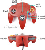 XINHONGRY 2 Pack N64 Controller, Classic Retro Wired N64 64 Bit Gamepad Joystick for Ultra 64 Video Game Console N64 System (Blue+Red