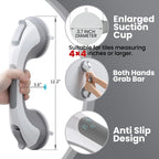 TAILI Shower Grab Bar, 12 Inch Shower Handle for Bathtubs and Showers for Elderly, Suction Grab Bars for Seniors Bathroom Safety Handle for Elderly, No Drilling Removable,Grey