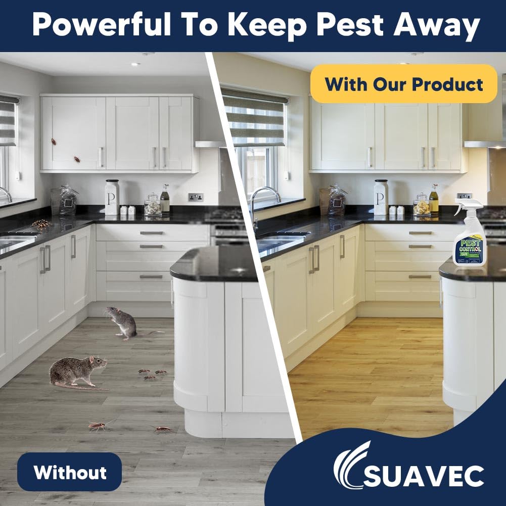 SUAVEC Pest Control Spray, Rodent Repellent, Peppermint Oil Spray for Mice Repellent, Repel Mouse, Roach, Ant, Spider, Mosquito, Moth & Other Pest, Indoor Rat Deterrent Spray, Home Mouse Away Safely