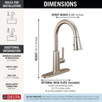 Delta Finnridge Brushed Nickel Kitchen Faucet with Pull Down Sprayer, High Pressure ProClean Spray Modern Single Hole Kitchen Sink Faucet, Stainless 19730LF-SS