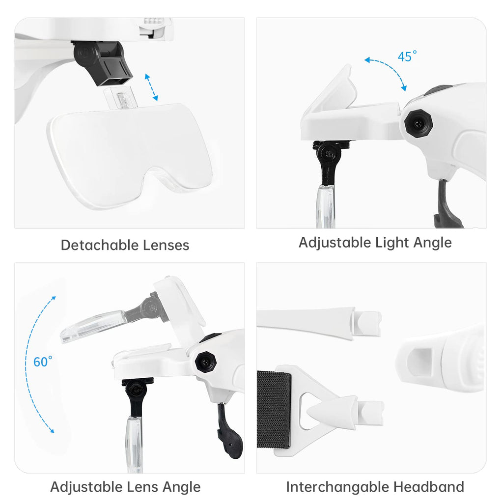 ARTDOT Magnifying Glass with 4 LED Lights, 2 Levels Adjustable Brightness,USB Rechargeable Hands Free Head Magnifier Glasses as Diamond Painting Accessories for Handicraft,Diamond Art,Jewellery Making