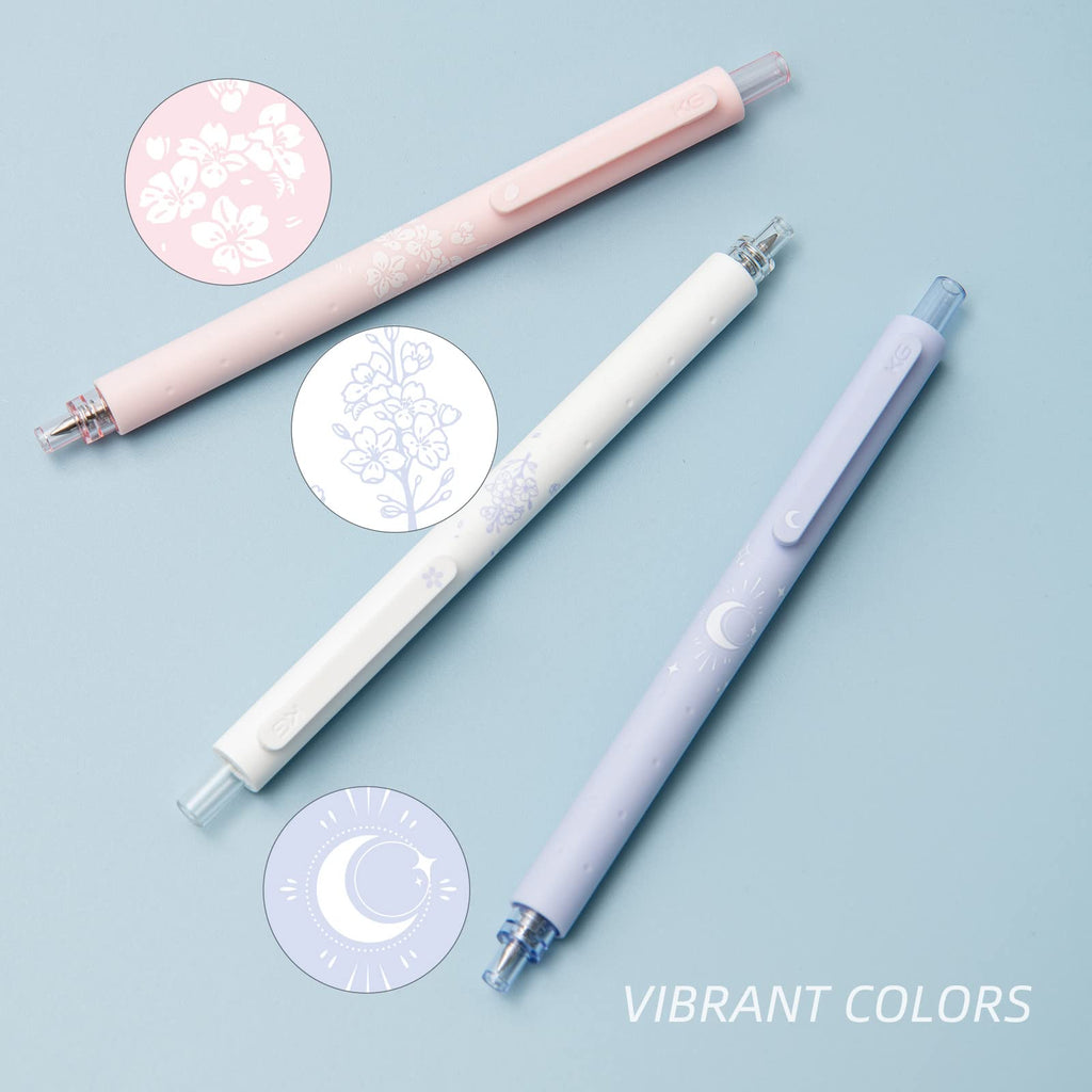 Gel Pens Cute Stationery 3 Pieces 0.5mm Fine Point, Quick Drying Pens for Journaling Aesthetic Office Supplies, 2 Black Ink and 1 Coral Ink