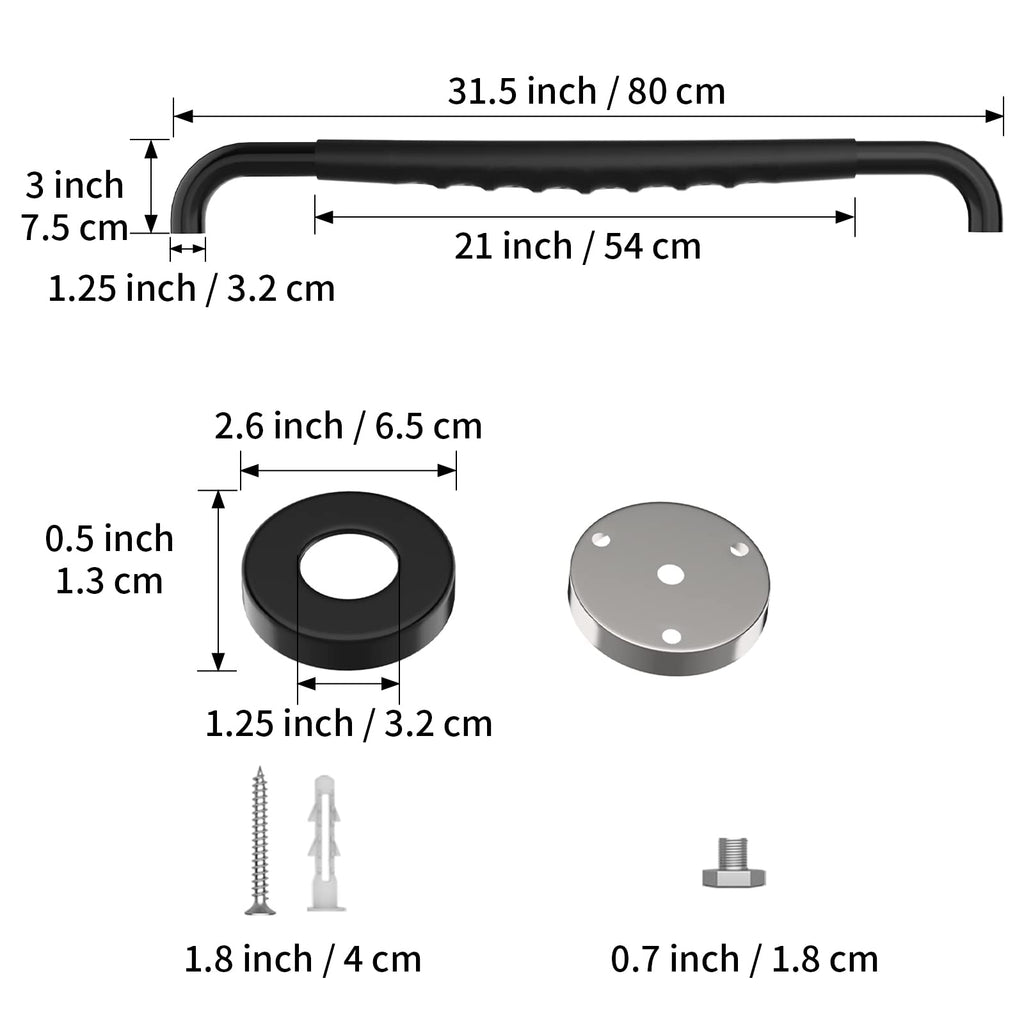 32 Inch Shower Grab Bar w/Anti Slip Rubber Grip, Munzong Black Stainless Steel Bathroom Grab Bar, Bathroom Balance Bar,Safety Handrail Support,Handicap Injury Elderly Senior Assist Bath Handle