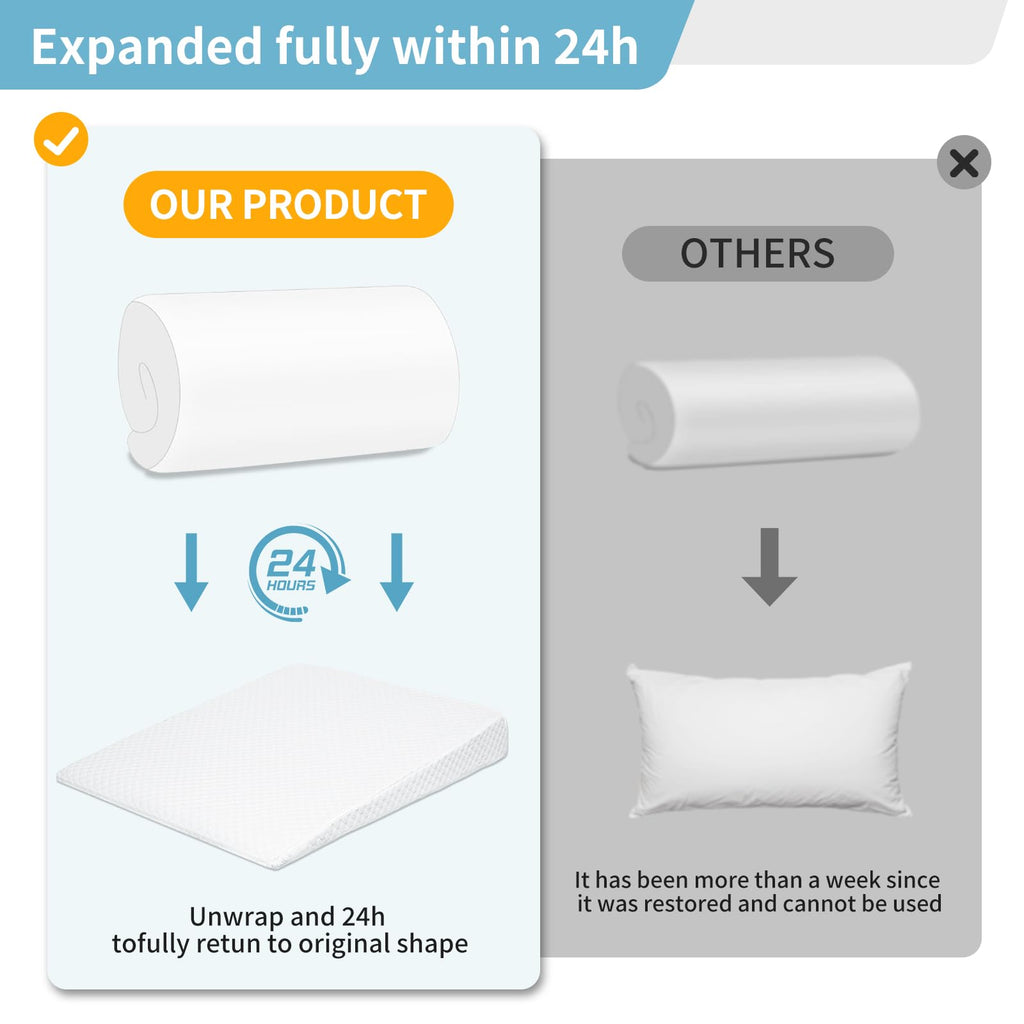 VADSBO Wedge Pillow, Bed Wedge Pillows for Sleeping, Snoring, Back Support, After Surgery, Foam Triangle Pillow, Removable Washable Cover, 5in/White