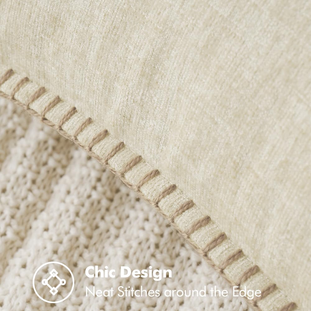 MIULEE Pack of 2 Couch Throw Pillow Covers 18x18 Inch Cream White Farmhouse Decorative Pillow Covers with Stitched Edge Soft Chenille Solid Dyed Christmas Pillow Covers for Sofa Bed Living Room