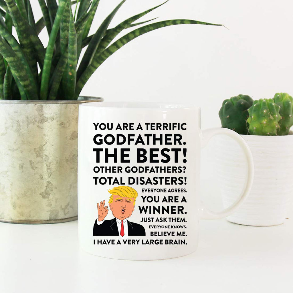 Andaz Press Funny President Donald Trump 11oz. Coffee Mug Gift, Terrific Godfather, 1-pack, Godfather Mug, Padrino Christmas Birthday Godfather Cup Republican Political Satire Godfather Gift