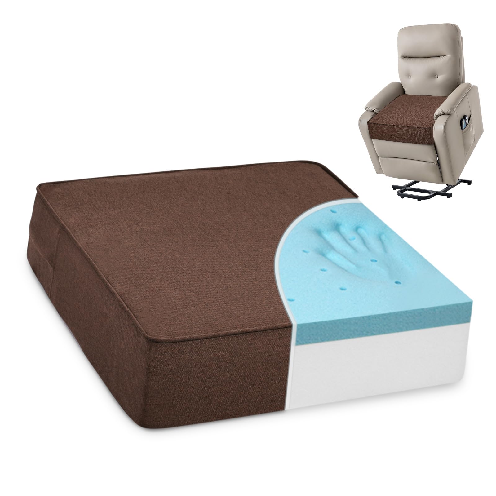 Shinnwa Gel Memory Foam Recliner Cushion for Elderly, Extra Large Seat Cushion, Dual-Layer Foam Chair Pad for Couch, Armchair, Wicker Chairs, Floor, 20 × 20 × 5in, Caramel