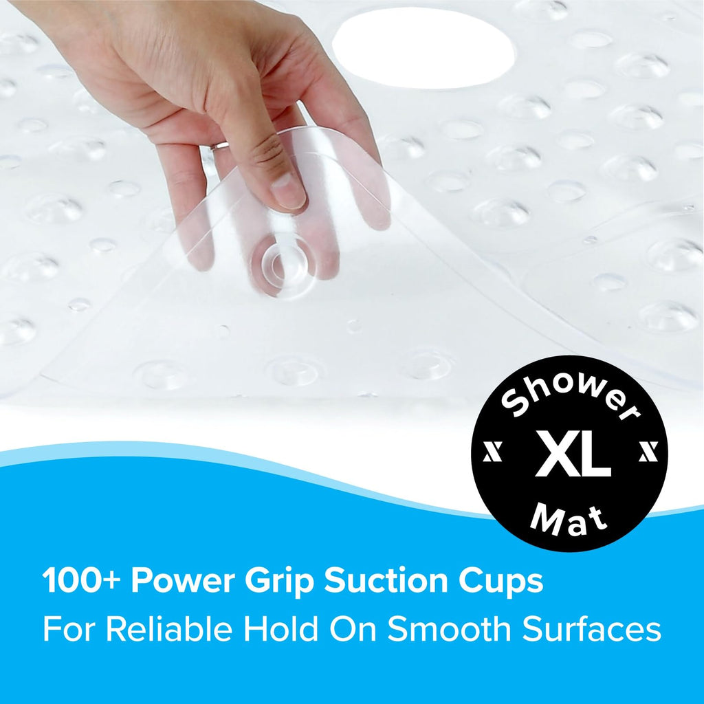SlipX Solutions Case Pack - Square Shower Mat, Extra Large 27"x27", Non-Slip Stall Mat for Elderly & Kids Standing Bath Tub Mat, Machine Washable, Suction Cups, Clear, Case of 4