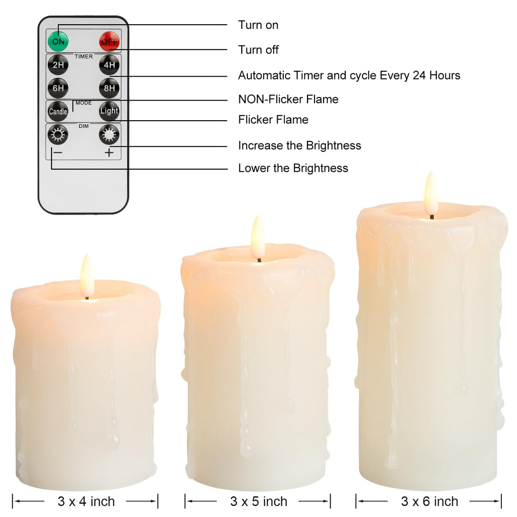 ANGELLOONG Flameless Candles with Remote, Battery Operated Candles with Flickering Flame, Fake LED Electric Timer Candles for Home Holiday Party Christmas Decor, Dripping