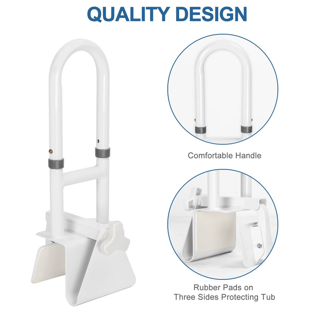 HEPO Grab Bars for Bathtubs and Showers, Adjustable Bathtub Safety Rail for Seniors, Tub Grab Bar for Bathroom, Assistance Bathtub Handle Clamp for Elderly Bath Support, White