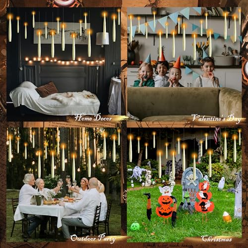 AFINETH Flameless Floating Candles with Wand, Magic Hanging Candles, Flickering Floating LED Candles, Ivory Battery Operated Electric Taper Candles for Halloween Christmas Birthday Theme Party, 12 PCS
