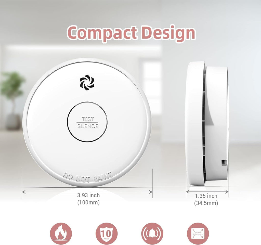 10 Packs Fire Alarms Smoke Detectors, Smoke Alarm Battery Operated, Fire Alarm with Test Button & Low Battery Signal, Photoelectric Technology Fire Detectors for Bedroom and Home