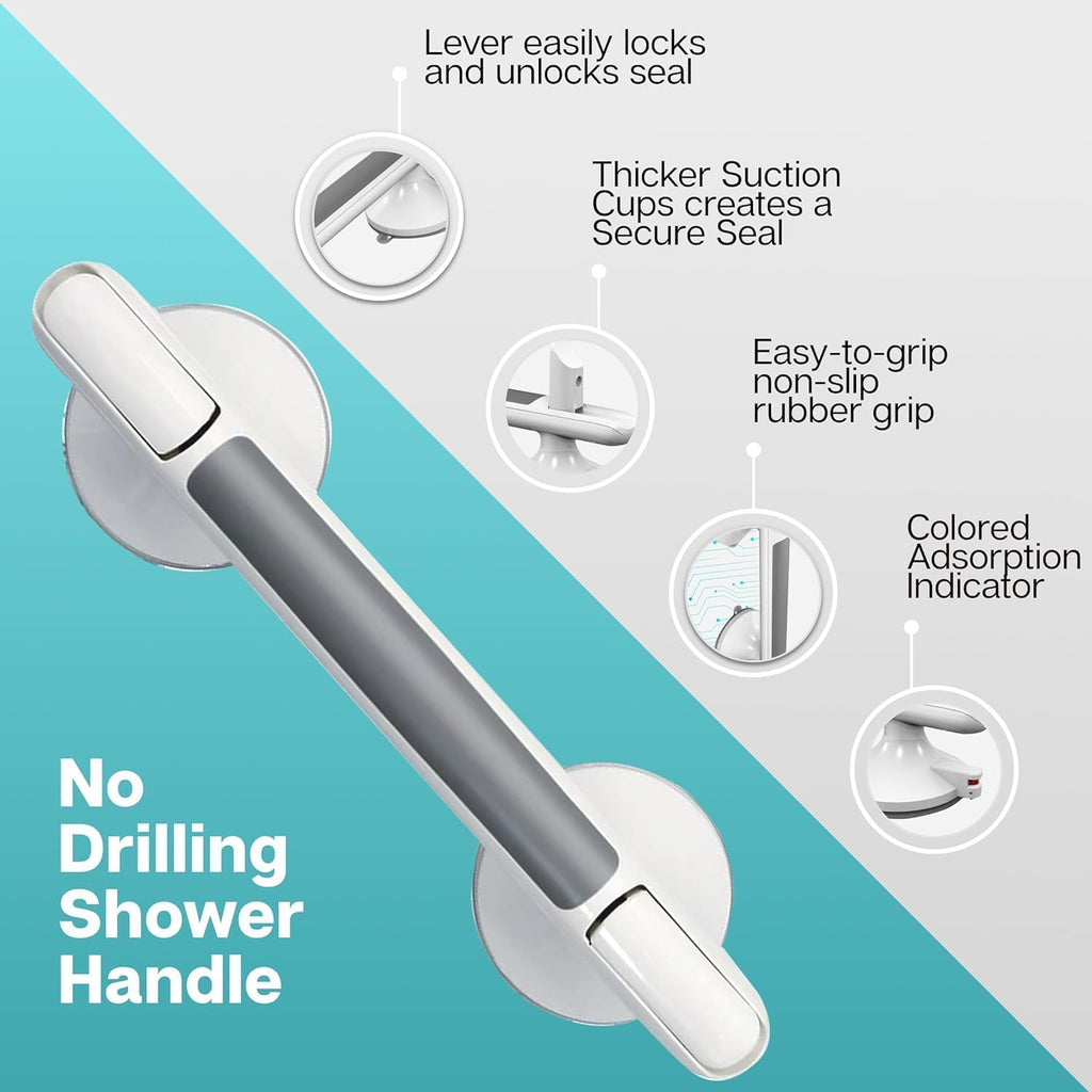 TenderTouches 12-Inch Shower Handle, Bathtub Safety Aids for Disabled and Elderly, Safety Grab Bar Suction Cup, Heavy Duty No Drilling Removable Shower Handrails for Seniors
