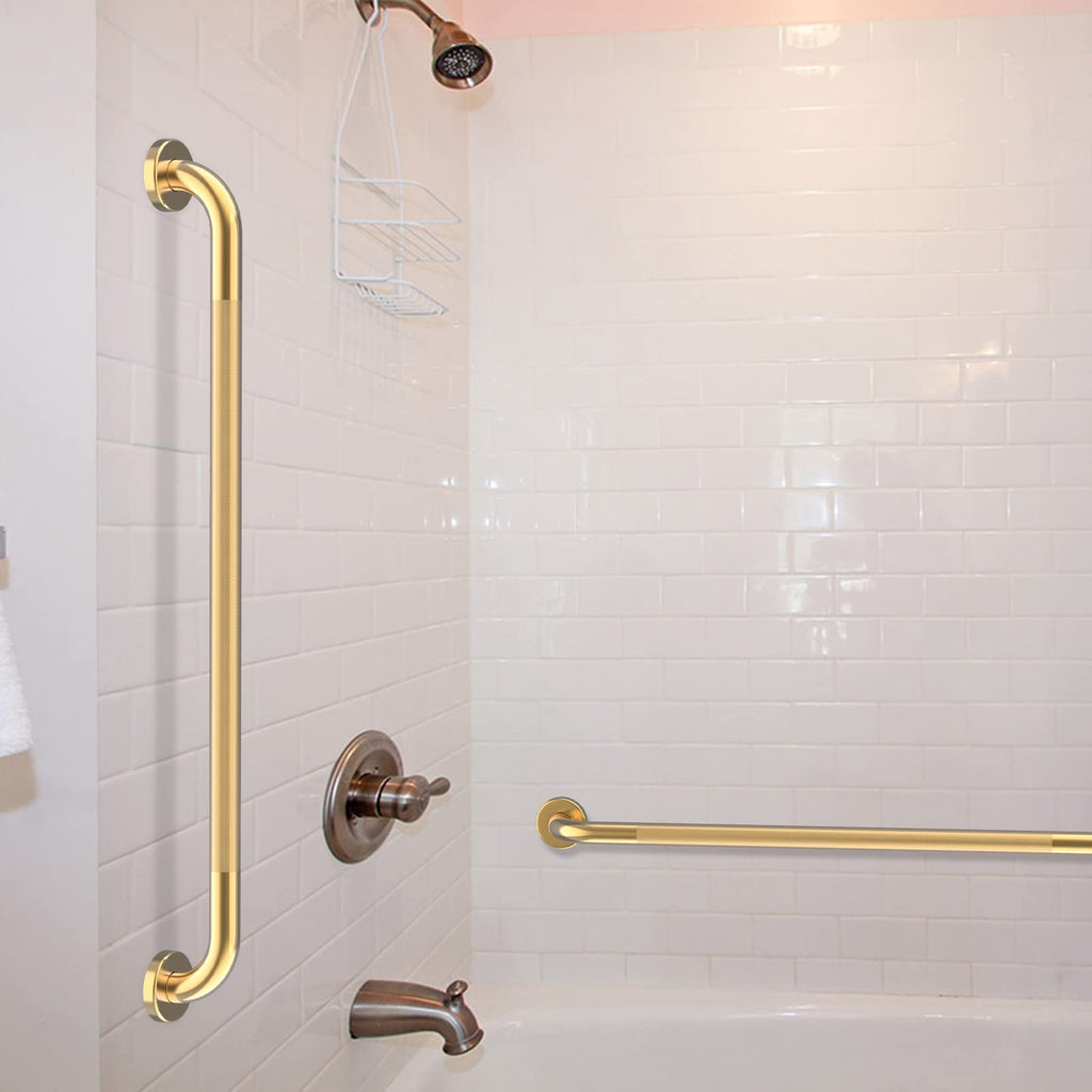 36 Inch Anti Slip Shower Grab Gold, Munzong Bathroom Grab Bar, Knurled Bathroom Balance Bar,Safety Hand Rail Support Handicap Elderly Injury Senior Assist Bath Handle