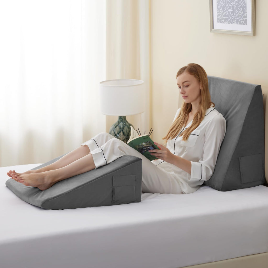 Bedluxe Bed Wedge Pillow for Sleeping, 12 Inch Memory Foam Wedge Pillow Post Surgery, Triangle Pillow Wedge, Elevated Support Pillows for Sleeping, Acid Reflux & Snoring - Removable Washable Cover