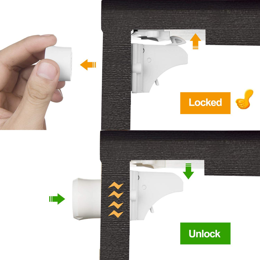 Vmaisi Adhesive Magnetic Locks for Cabinets & Drawers (24 Pack and 4 Keys + Cradle)