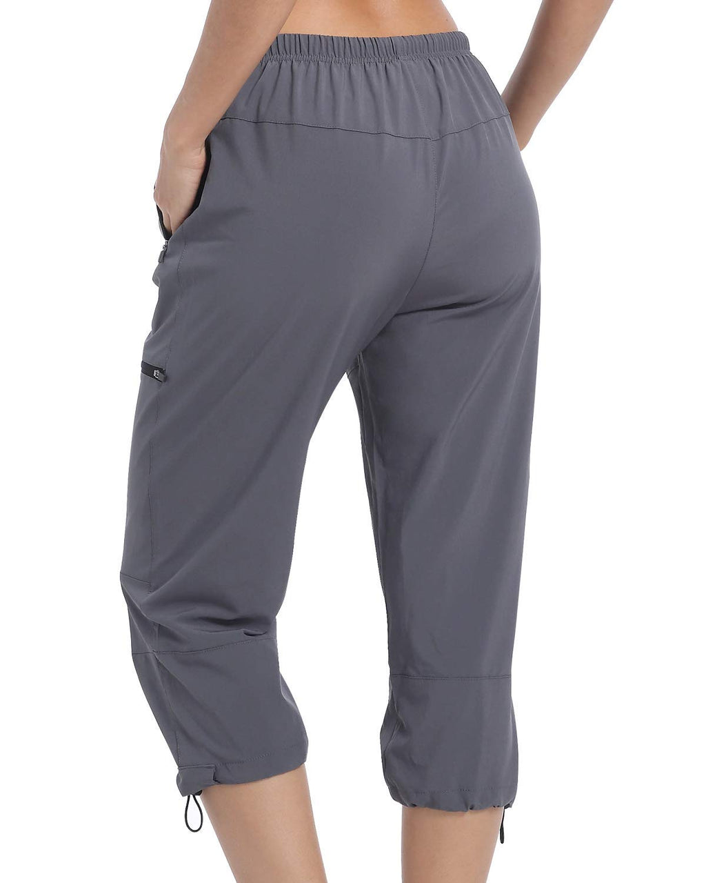 Sports Women's Outdoor Hiking Capri Pants Loose-Fit Lightweight with Zipper Pockets Grey