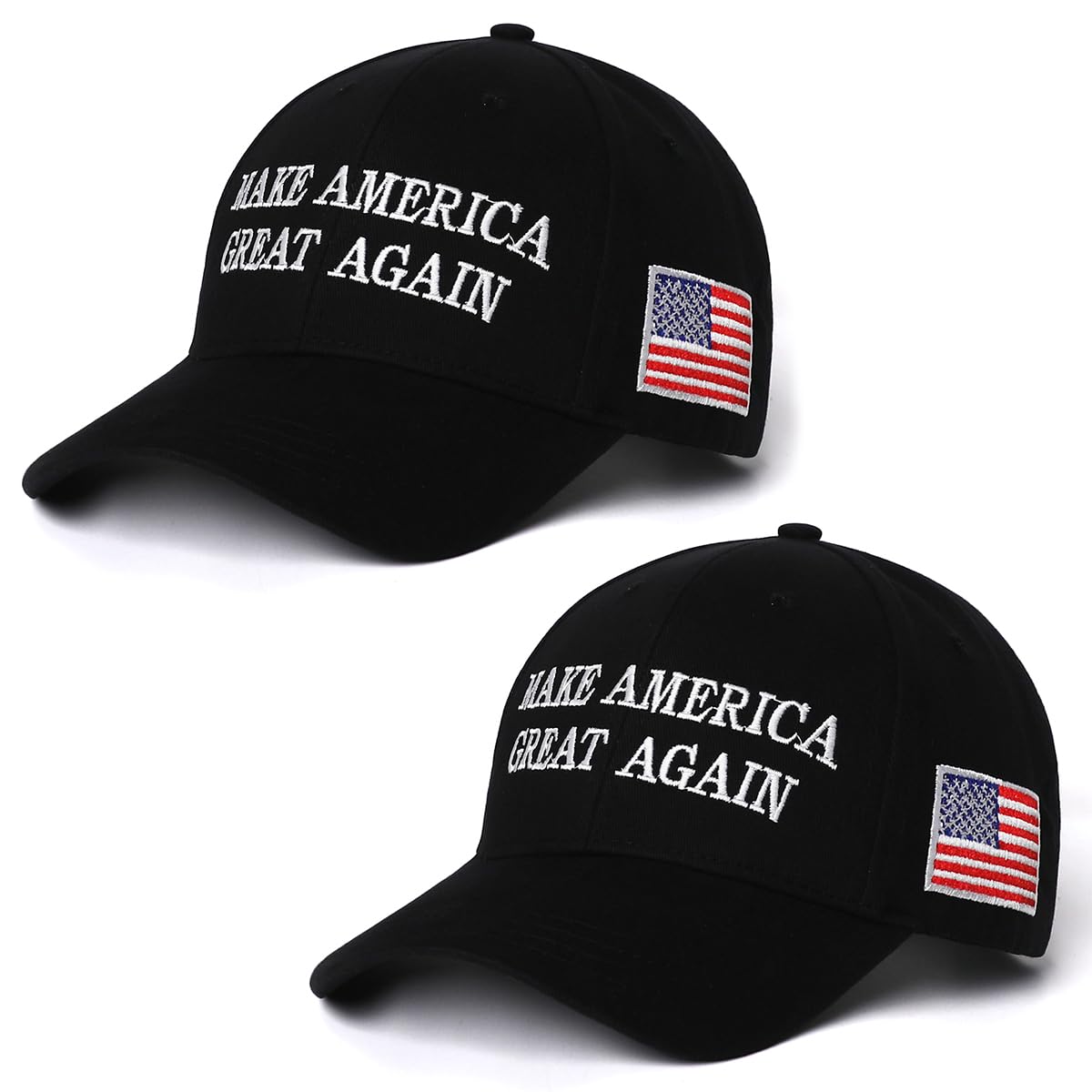 MAGA Hat Trump 2024,Embroidered Make America Great Again Donald Trump Slogan Hat and American Flag Adjustable Baseball Cap (2pcs Black MAGA and Flag)