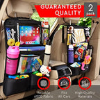 Helteko Backseat Car Organizer, Kick Mats Back Seat Protector with Touch Screen Tablet Holder, Back Seat Organizer for Kids with 9 Storage Pockets, Travel Accessories (2 Pack, Black)