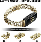 Cool Bands for Fitbit Inspire 3 Bands Women, Stainless Steel Metal Adjustable Wristband Replacement Straps Compatible with Fitbit Inspire 3 Fitness Tracker (Gold)