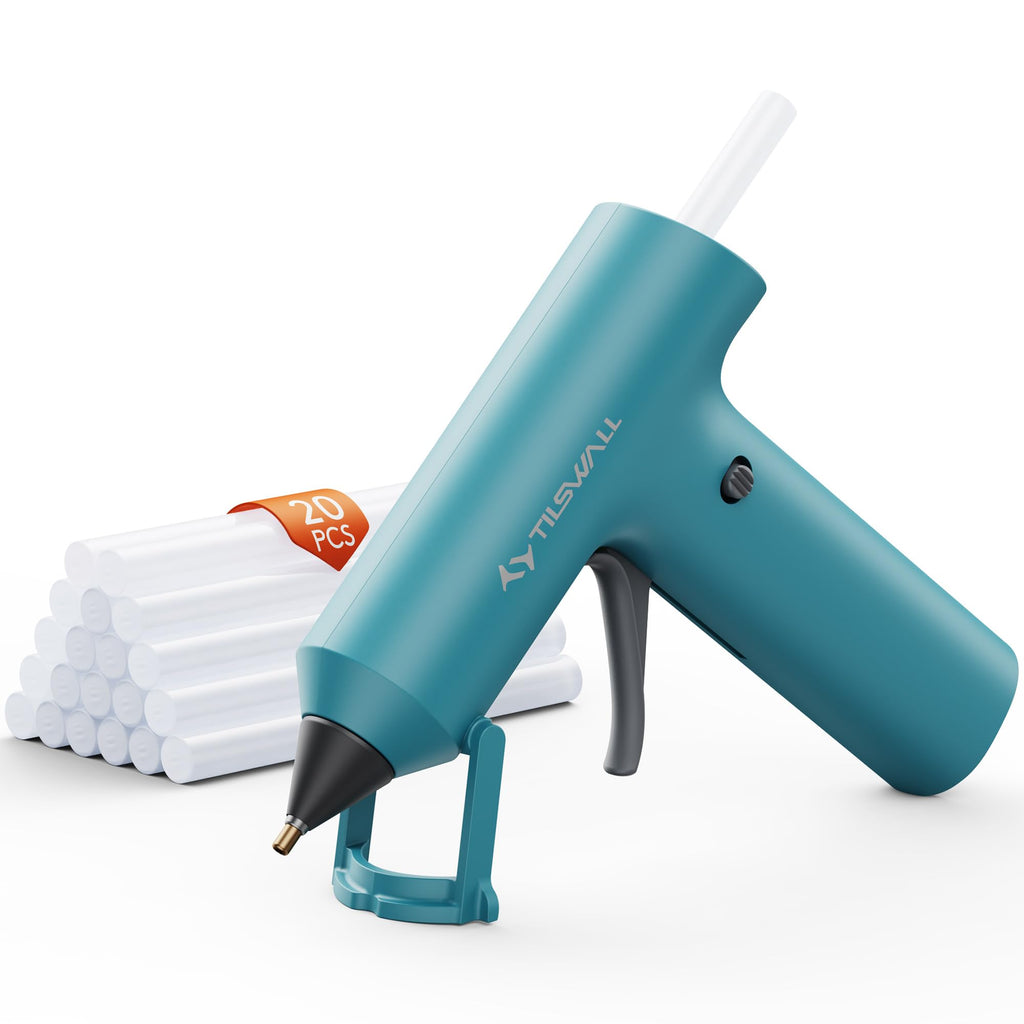 Tilswall Cordless Hot Glue Gun, Fast Preheating, Glue Gun and Sticks Set with 2Ah USB-C Rechargeable, 20 Premium Glue Sticks, High Temp Compact Size Ideal for Crafts, DIY Making, Repairs Blue