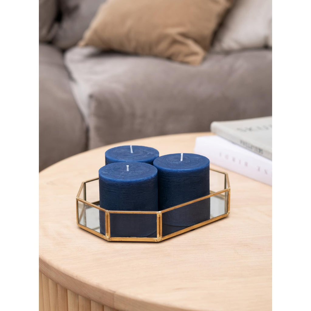 CANDWAX 3x3 Pillar Candle Set of 3 - Decorative Rustic Candles Unscented and No Drip Candles - Ideal as Christmas Candles or Large Candles for Home Interior - Dark Blue Candles