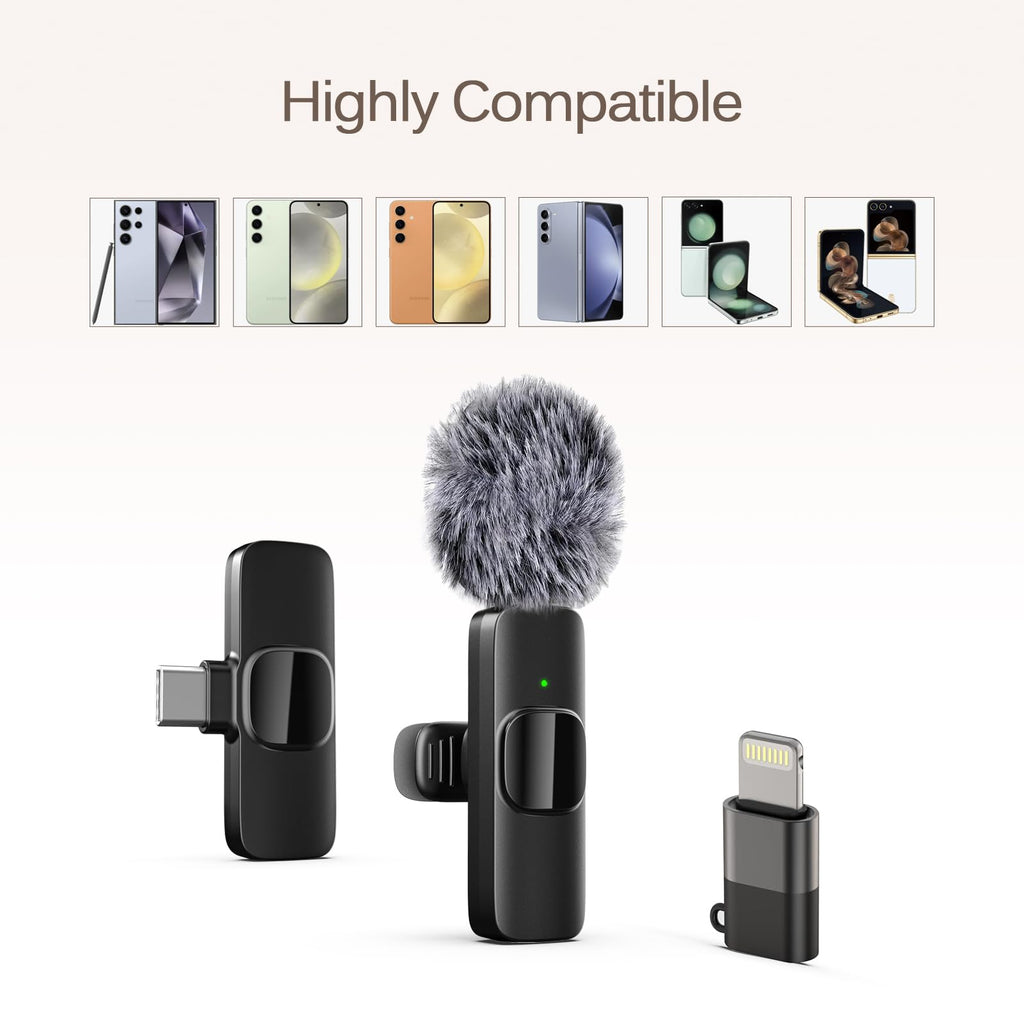 Professional Wireless Lavalier Lapel Microphone for iPhone, iPad, mini Video Recording Mic forInterview Video Podcast Vlog YouTube&Livestream, Noise Reduction, Plug &Play