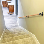 SELEWARE 52 Inch Wood Handrail Indoor Stairs Handrail Wall Mount Handrail w/Sturdy Metal Barckets, Barrier-Free Staircase Grab Bar for Elderly, 1.3 Inch Round