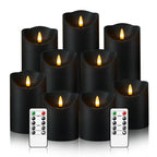 Nimiko Flameless Candles with Remote, Battery Operated Flickering Flameless Candles, LED Candles with Timer 2/4/6/8H, with Realistic LED Candles Set of 9 (D3 x H 3" 4" 5" 6" 7") (Black)