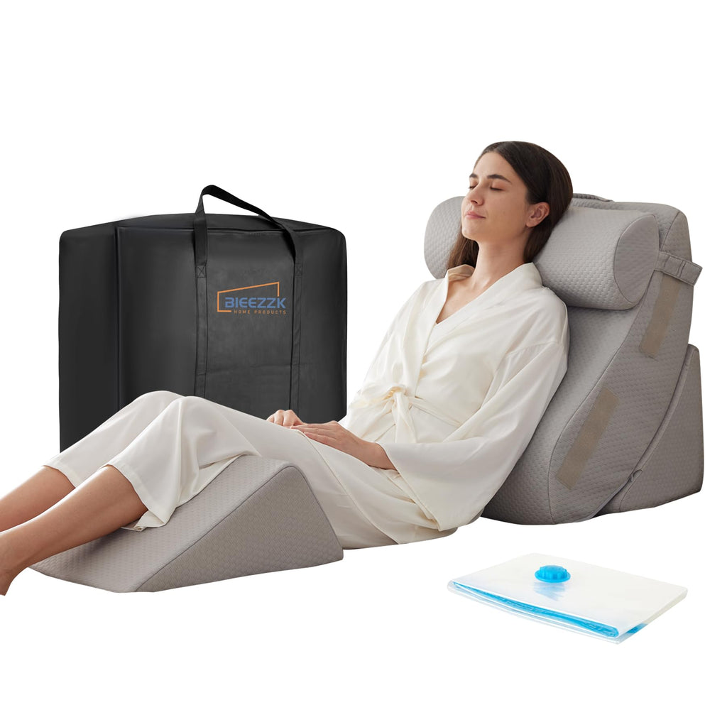 4PCS Wedge Pillow Set for After Surgery, Orthopedic Bed Wedge Pillow for Back Pain Relief, Sitting up in Bed,Recovery, Acid Reflux, Snoring, Body Pillow for Sleeping,Leg,Shoulder Support, Grey