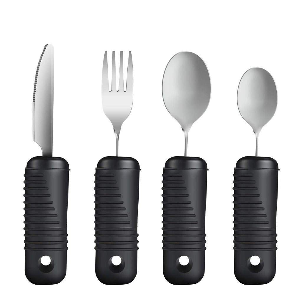 YPC Adaptive Utensils,Easy Grip Silverware,Built Up Bendable Fork,Teaspoon,Tablespoon and Knife for Tremors,Adults,Elderly,Arthritis and Parkinsons,4 Piece Set
