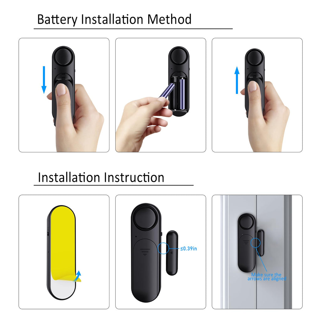 Door Alarms with Remote When Opened 2-Pack, 120dB Door/Window Opening Sensor for Kid Safety/Home Security, House/Apartment/Business Entry/Pool Sliding Door, Monitor Alert for Dementia/Elderly, Black