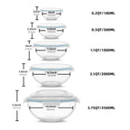 WhiteRhino Glass Mixing Bowl with Lids Set of 5, 0.2, 0.5, 1.1, 2.1, 3.75 QT, Large Salad Bowls with BPA-Free Lids, Space-Saving Nesting Bowls for Kitchen Food Storage, Glass bowl for Cooking, Baking