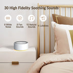 White Noise Machine with 30 High Fidelity Soundtracks, 7 Colors Night Lights, Full Touch Metal Grille and Buttons, Timer and Memory Features, Plug in, Sound Machine for Baby, Adults