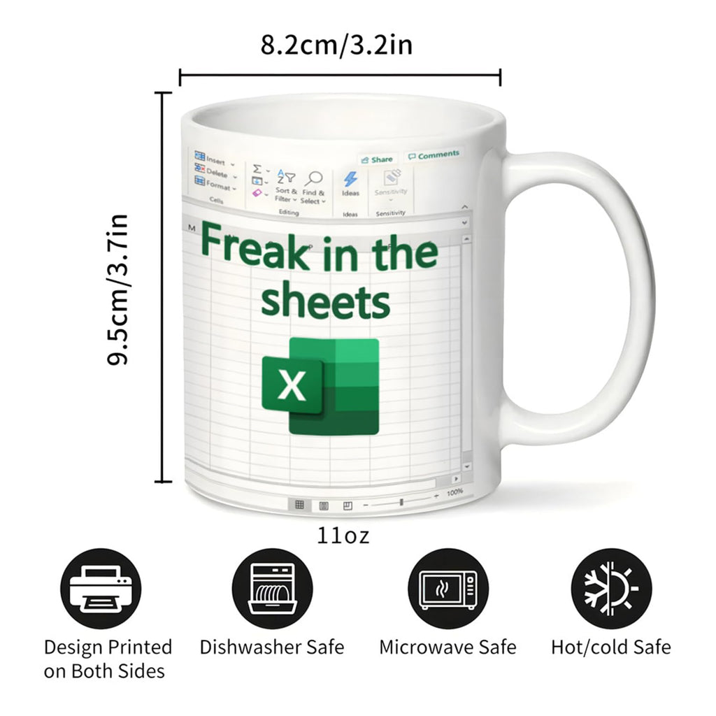 Aigori Funny Excel Coffee Mug, Freak In The Sheets Mug, Spreadsheet Excel Cup, Gifts for CPA CFO Coworkers Accounting Boss Friends, Novelty Gifts for Birthday Christmas New Year Men Women