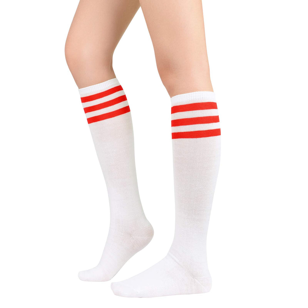 Womens Athletic Socks Outdoor Sport Sock Knee High Socks Long Stockings Casual Striped Sock 1 Pack White Red
