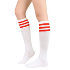 Womens Athletic Socks Outdoor Sport Sock Knee High Socks Long Stockings Casual Striped Sock 1 Pack White Red