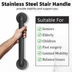 Metal Industrial Stairs Grab Wall Handrail Staircase Steps Indoor Exterior Outdoor Deck Hand Rail Safety Grab Bar (Matte Black) Handle for Stairs Bars Wall Elderly Grab Frame Pipe (12 Inch 2 Pack)