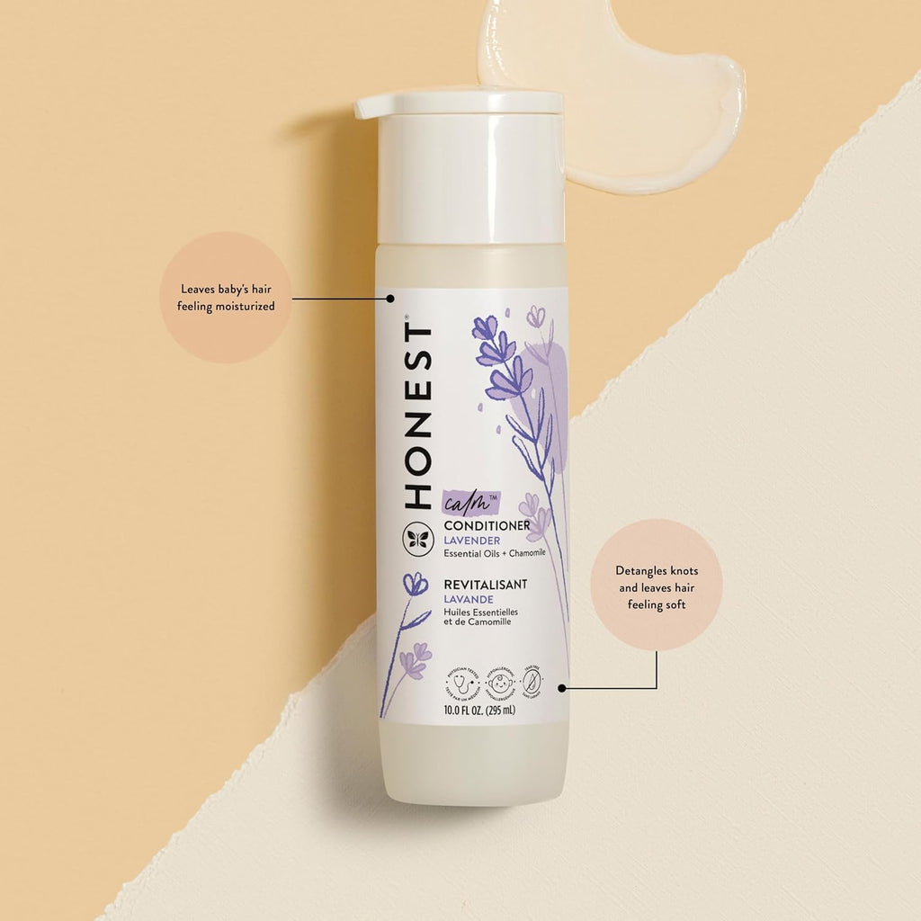 The Honest Company Baby Shampoo, Body Wash & Conditioner Duo, 2-in-1 Cleansing, Silicone-Free, Naturally Derived, Lavender Calm Scent, 20 fl oz