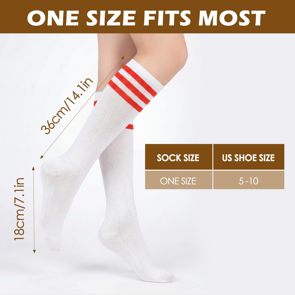 Womens Athletic Socks Outdoor Sport Sock Knee High Socks Long Stockings Casual Striped Sock 1 Pack White Red