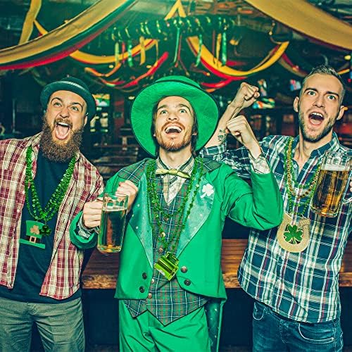 96PCS St. Patricks Day Necklace, 10 Kinds of St Patricks Beads Accessories, Metallic Irish Shamrock Beer Mug Coins Pendants Beads, Adult St Patricks Necklaces Bulk for Parade Party Supplies Favors