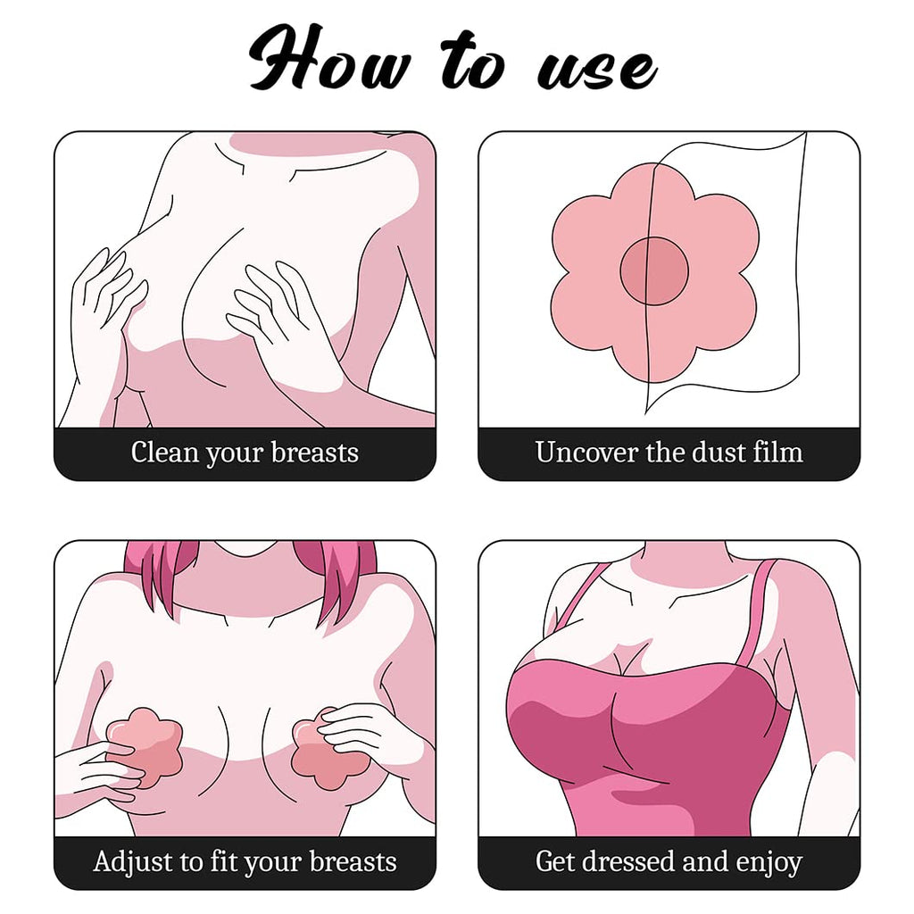 4 Pairs Pasties Women Nipple Covers Reusable Adhesive Silicone Nippleless Covers Bra for Dress Cream (2 Round+2 Flower)